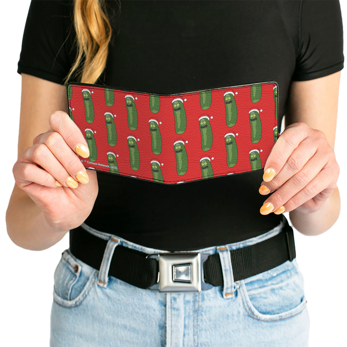 Bi-Fold Wallet - Rick and Morty Holiday Pickle Rick Santa Clause Pose Red Bi-Fold Wallets Rick and Morty