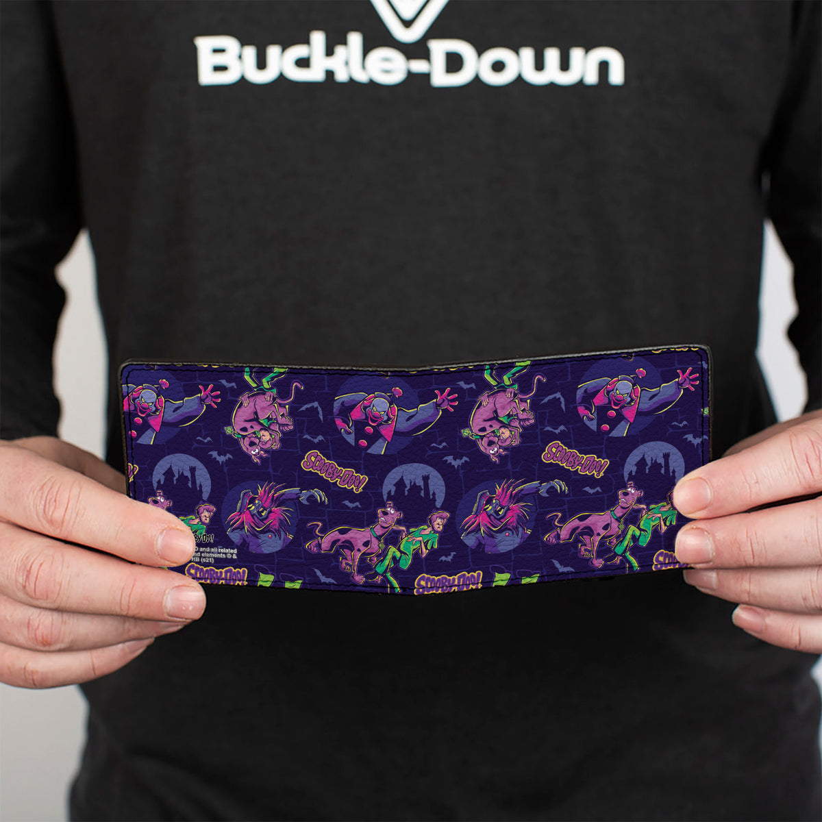 Bi-Fold Wallet - SCOOBY-DOO and Shaggy with Ghost Clown Poses Scattered Purples Bi-Fold Wallets Scooby Doo