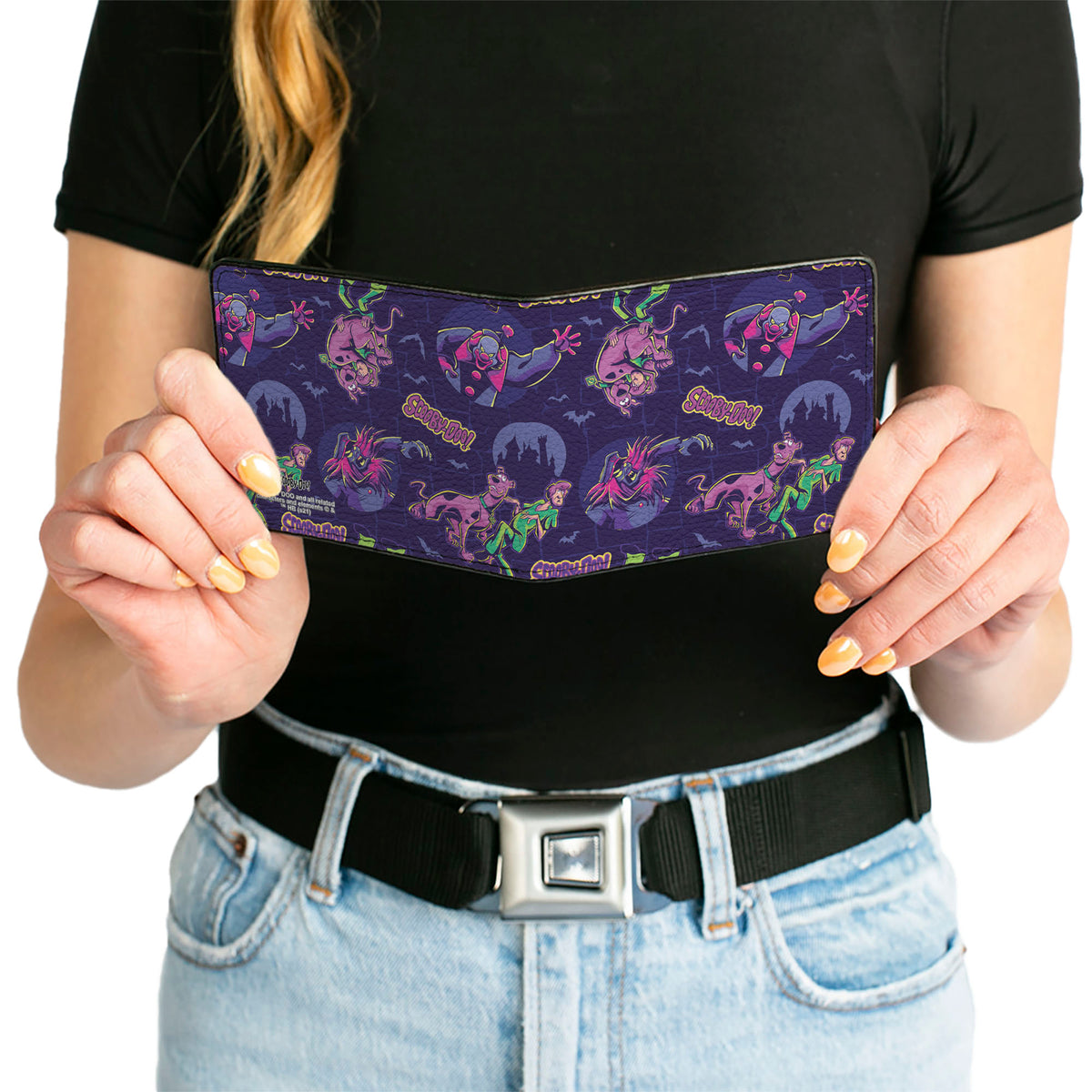Bi-Fold Wallet - SCOOBY-DOO and Shaggy with Ghost Clown Poses Scattered Purples Bi-Fold Wallets Scooby Doo