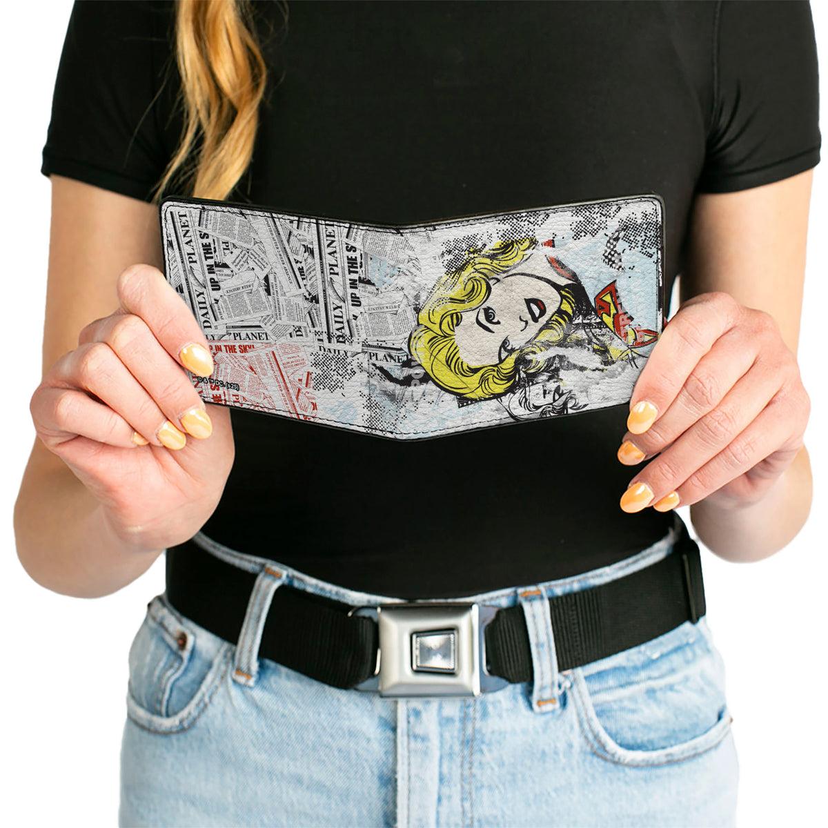 Bi-Fold Wallet - Supergirl Pose DAILY PLANET Collage White/Black/Multi Color Bi-Fold Wallets DC Comics