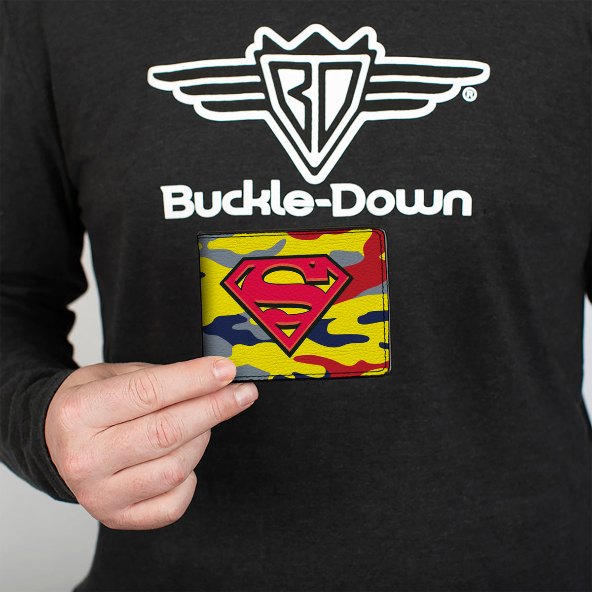 Bi-Fold Wallet - Superman Shield Camo Yellow Gray Blue Red Bi-Fold Wallets DC Comics