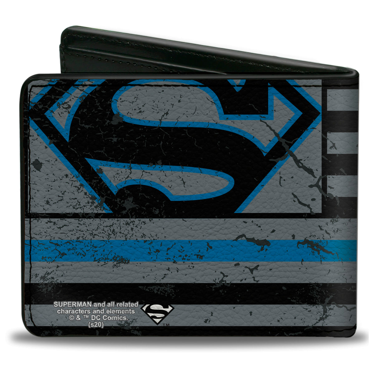 Bi-Fold Wallet - Superman Shield Thin Blue Line Weathered Gray/Black/Blue Bi-Fold Wallets DC Comics