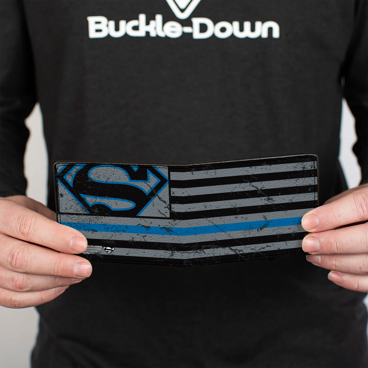 Bi-Fold Wallet - Superman Shield Thin Blue Line Weathered Gray/Black/Blue Bi-Fold Wallets DC Comics