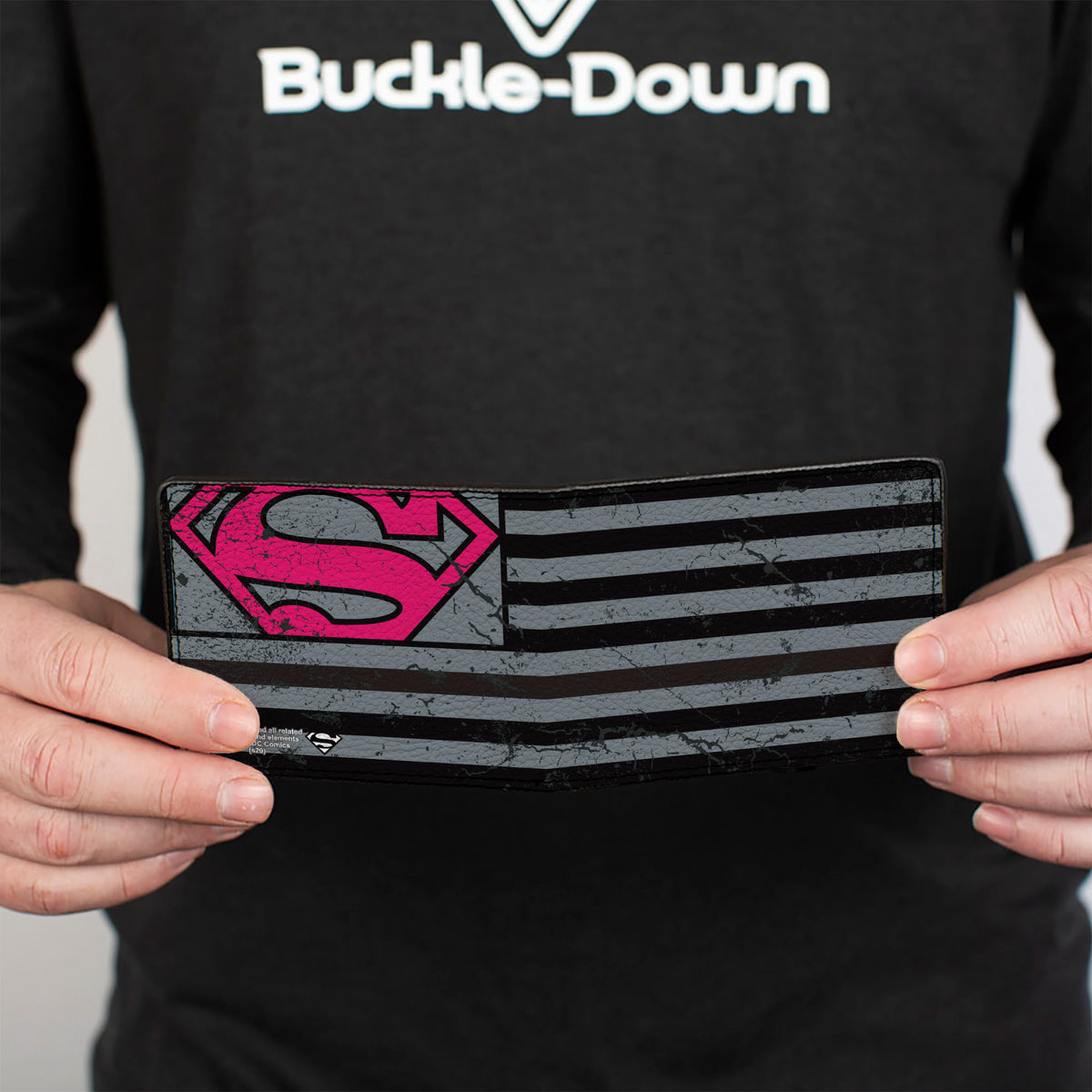 Bi-Fold Wallet - Superman Shield Americana Weathered Gray Black Pink Bi-Fold Wallets DC Comics