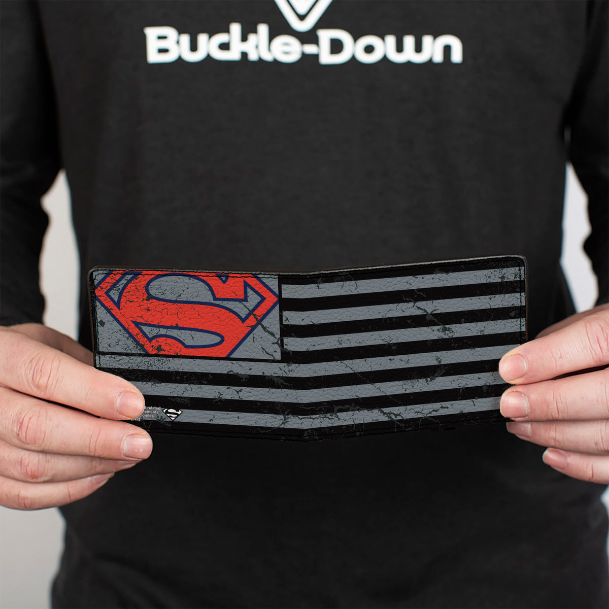 Bi-Fold Wallet - Superman Shield Americana Weathered Gray Black Blue Red Bi-Fold Wallets DC Comics