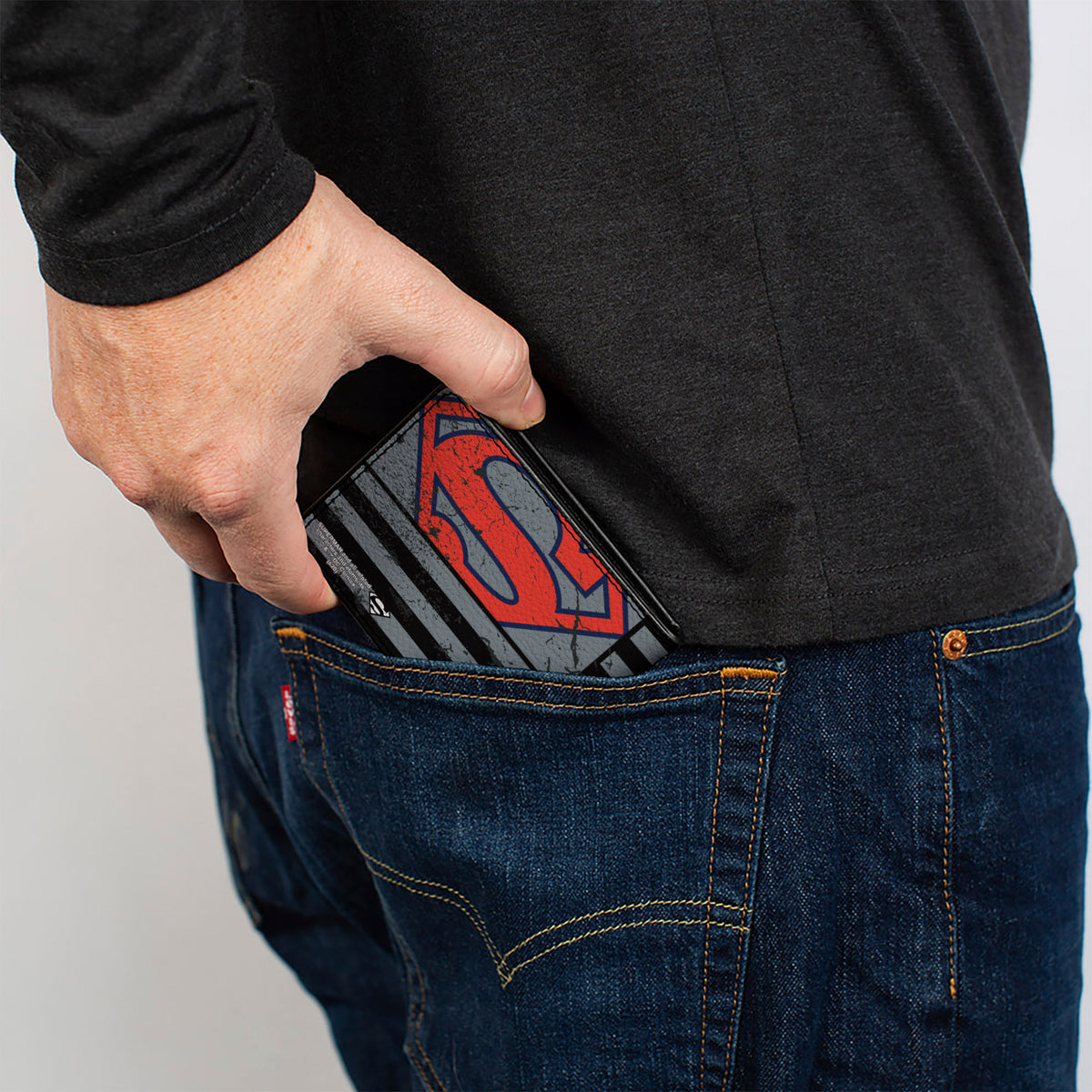 Bi-Fold Wallet - Superman Shield Americana Weathered Gray Black Blue Red Bi-Fold Wallets DC Comics