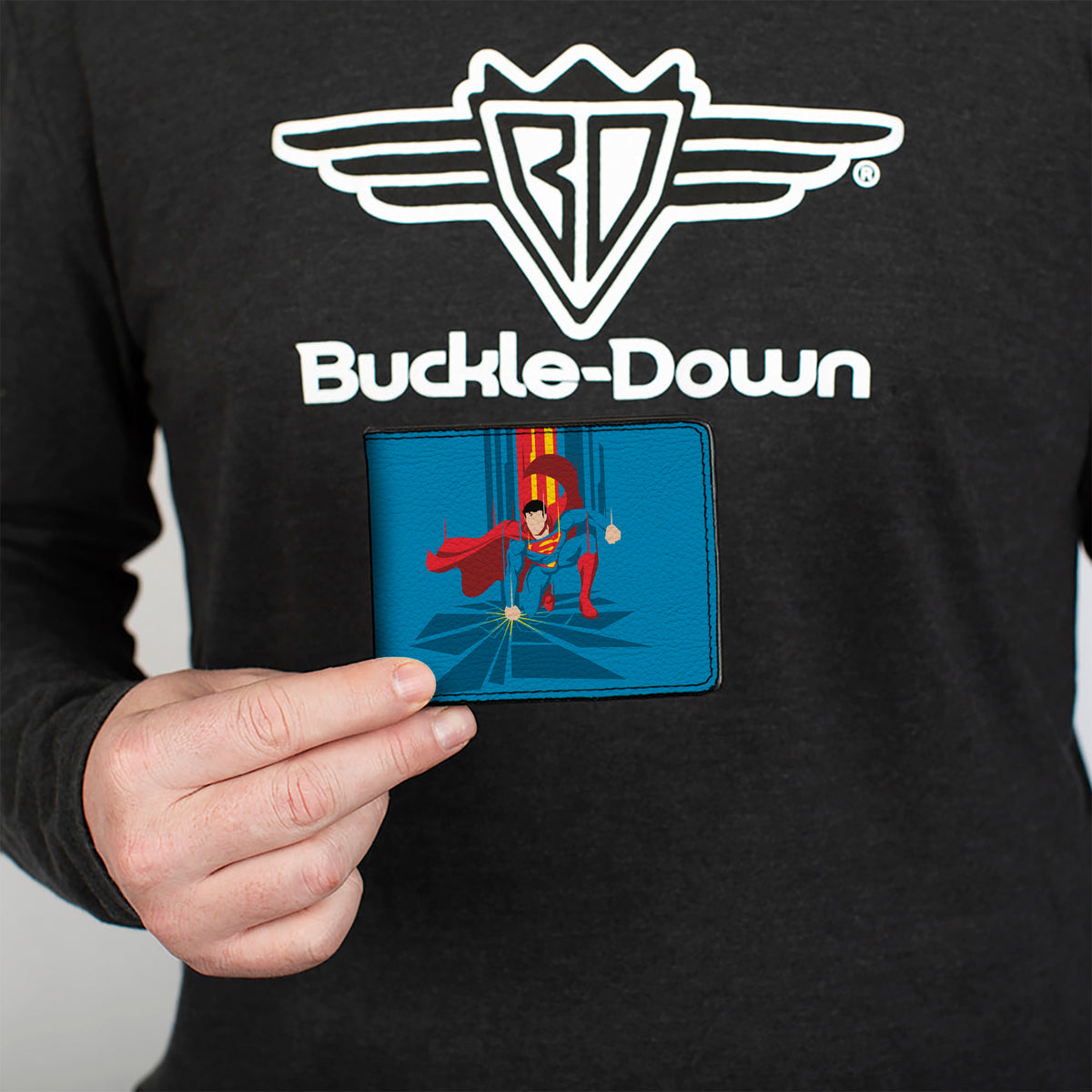 Bi-Fold Wallet - Superman Down Punch Silhouette Pose Blues/Reds/Yellow Bi-Fold Wallets DC Comics