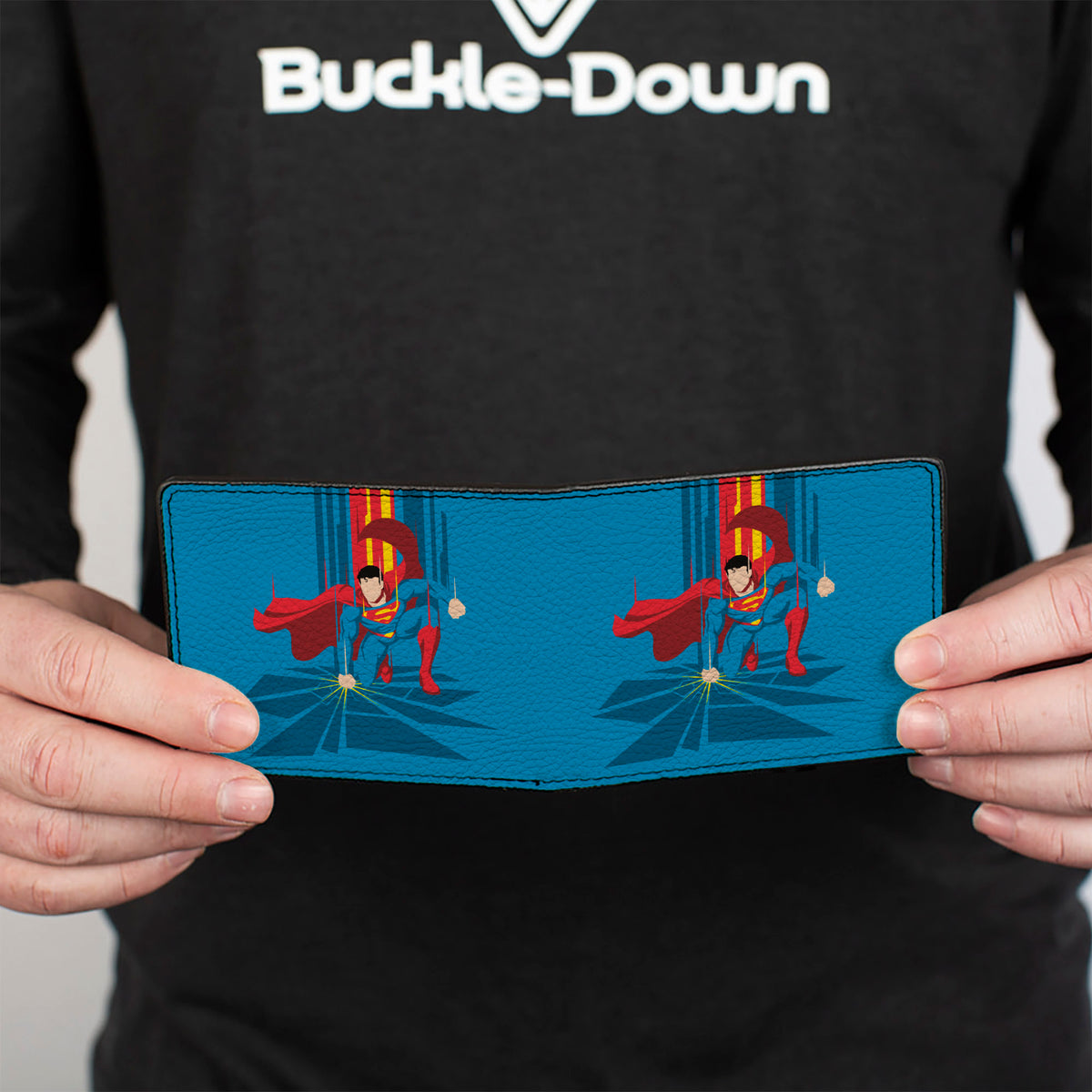 Bi-Fold Wallet - Superman Down Punch Silhouette Pose Blues/Reds/Yellow Bi-Fold Wallets DC Comics