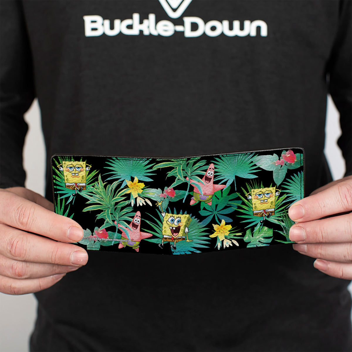 Bi-Fold Wallet - SpongeBob Squarepants and Patrick Starfish Tropical Fauna Collage Black Bi-Fold Wallets SpongeBob SquarePants