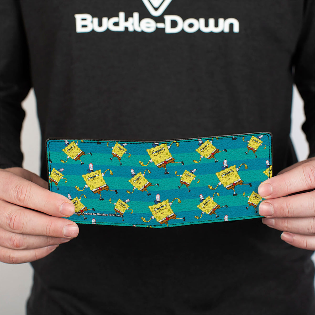 Bi-Fold Wallet - SpongeBob Dancing Pose Scattered Stripe Teal Blues Bi-Fold Wallets SpongeBob SquarePants
