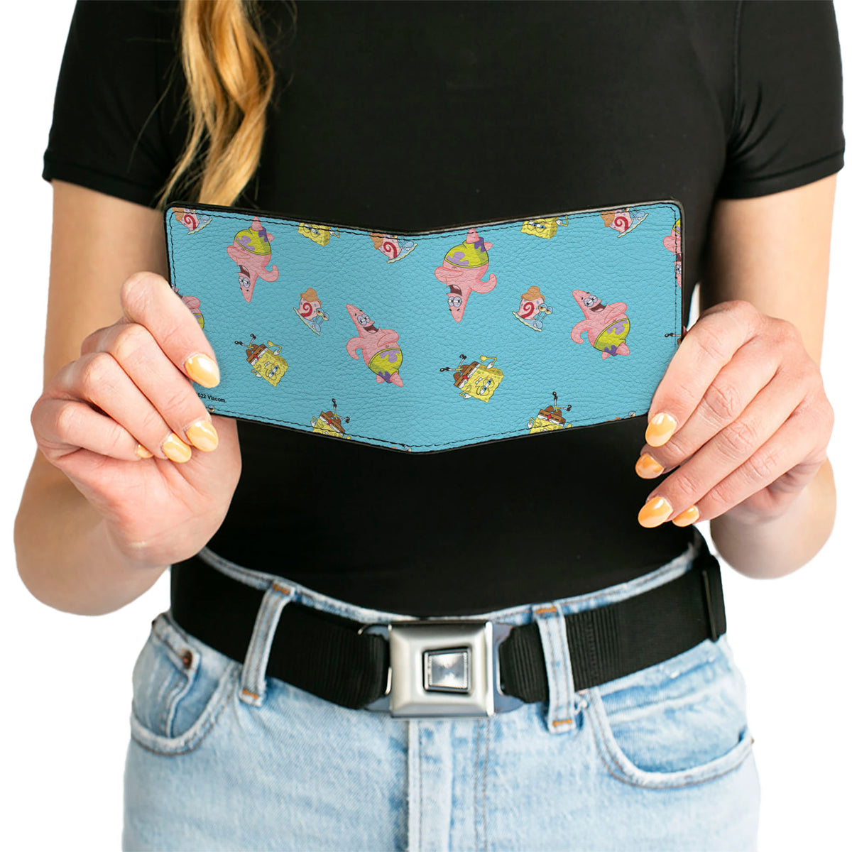 Bi-Fold Wallet - SpongeBob Patrick and Gary Poses Scattered Bright Blue Bi-Fold Wallets SpongeBob SquarePants
