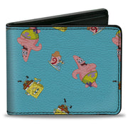 Bi-Fold Wallet - SpongeBob Patrick and Gary Poses Scattered Bright Blue Bi-Fold Wallets SpongeBob SquarePants
