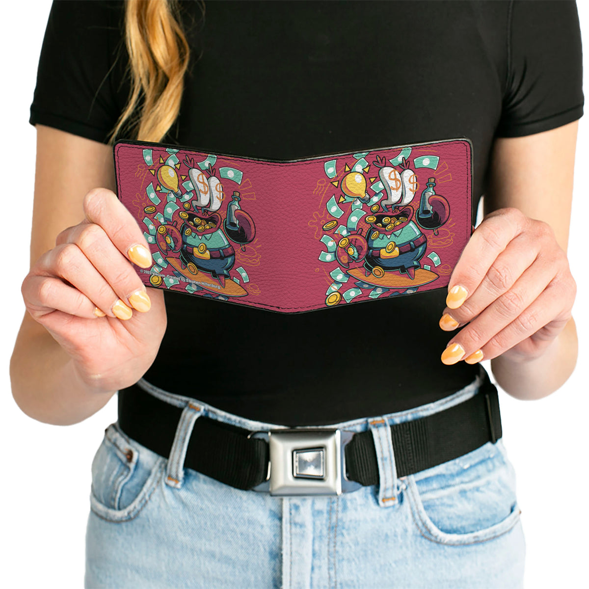 Bi-Fold Wallet - SpongeBob Mr. Krabs Dollar Sign Pose Pink Bi-Fold Wallets SpongeBob SquarePants