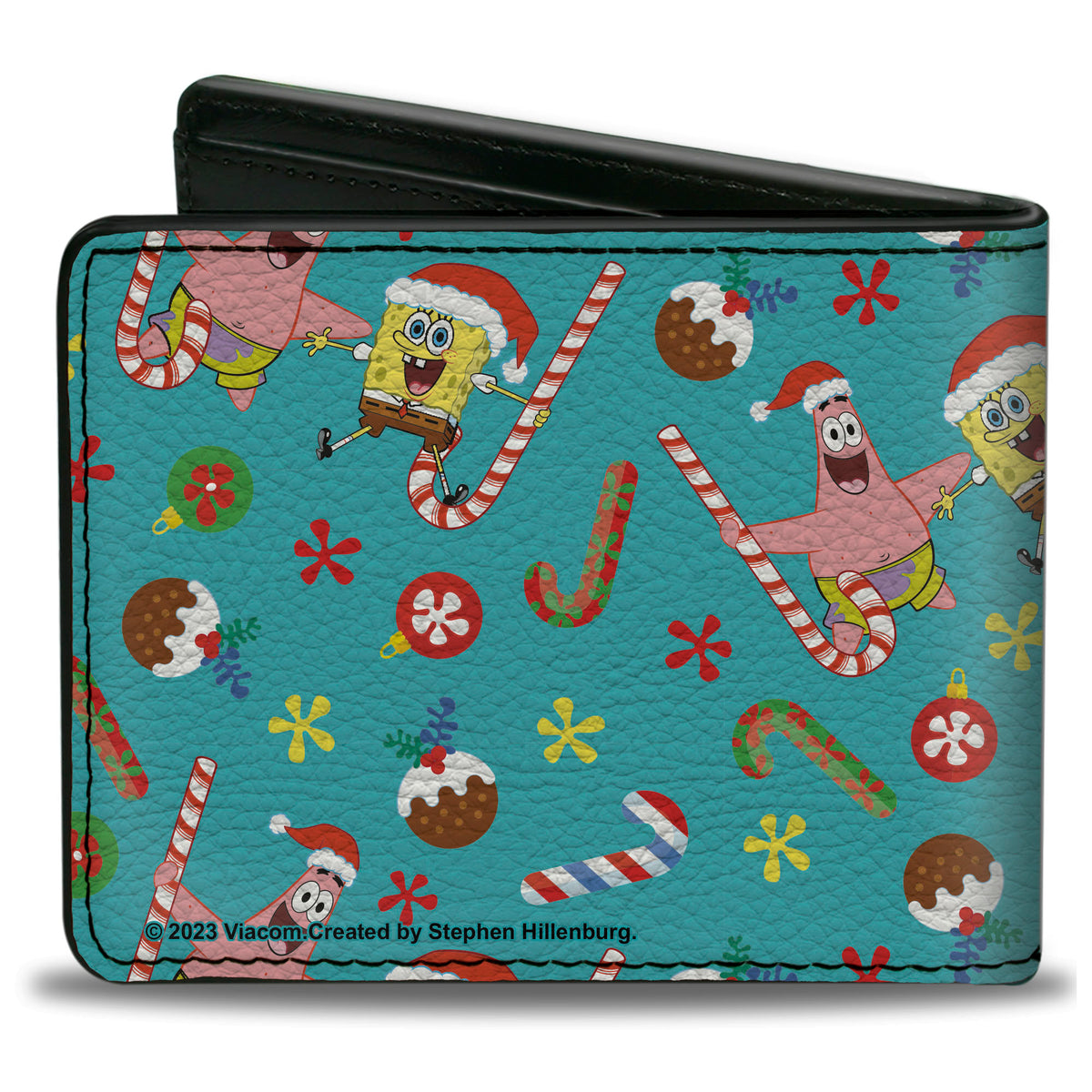 Bi-Fold Wallet - SpongeBob SquarePants and Patrick Star Holiday Treats Christmas Collage Turquoise Bi-Fold Wallets SpongeBob SquarePants
