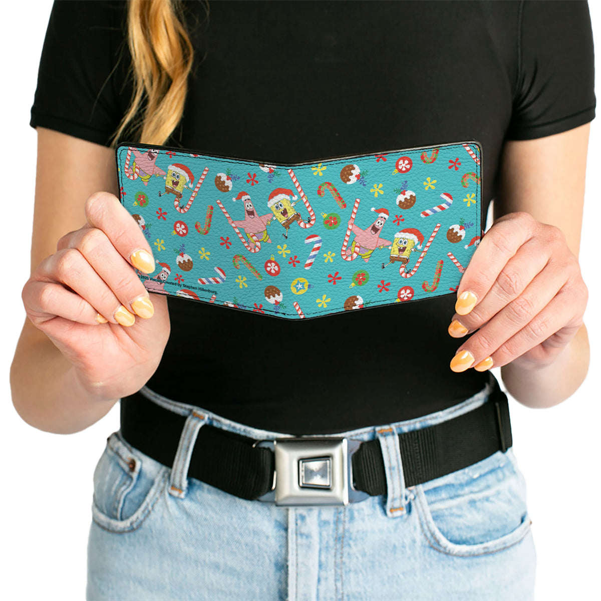 Bi-Fold Wallet - SpongeBob SquarePants and Patrick Star Holiday Treats Christmas Collage Turquoise Bi-Fold Wallets SpongeBob SquarePants