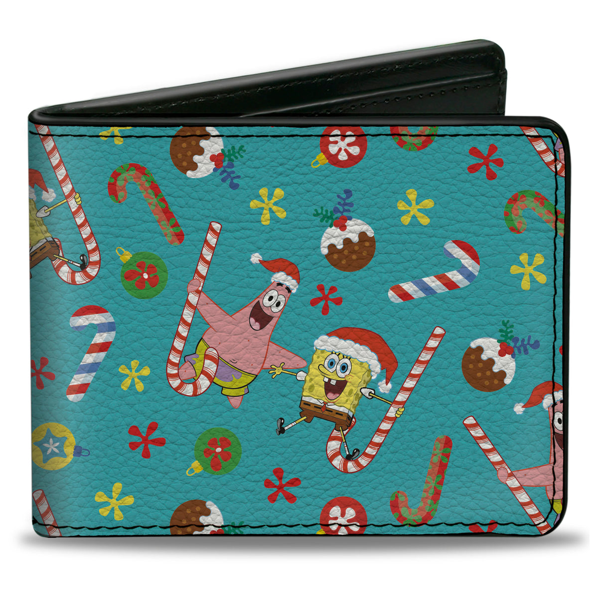 Bi-Fold Wallet - SpongeBob SquarePants and Patrick Star Holiday Treats Christmas Collage Turquoise Bi-Fold Wallets SpongeBob SquarePants