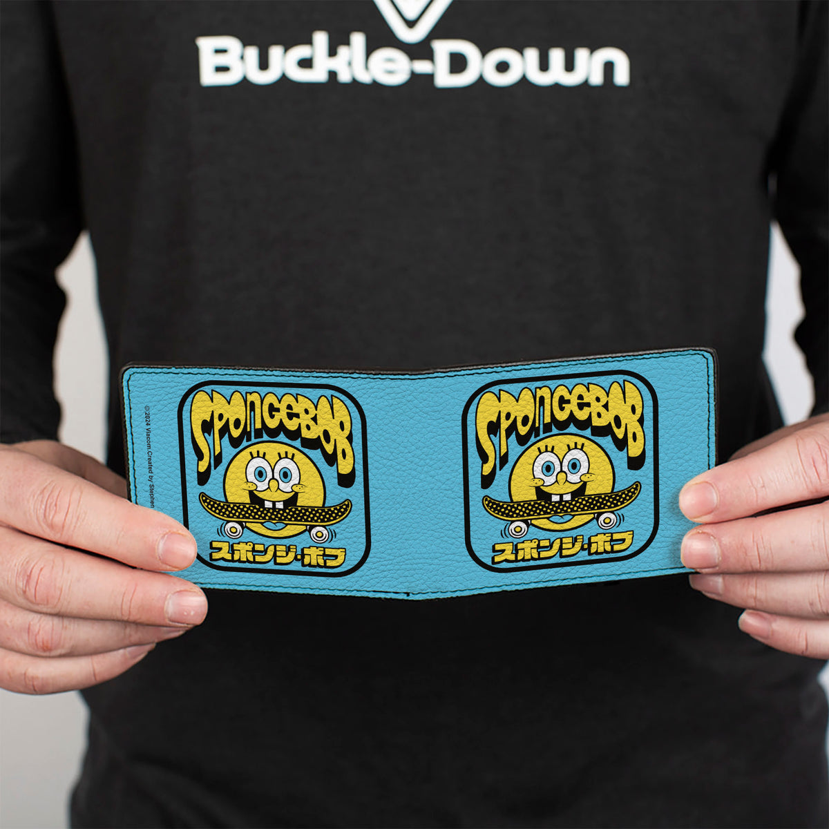 Bi-Fold Wallet - SpongeBob SquarePants Skateboard Smile Face and Japanese Text Blue/Black/Yellow Bi-Fold Wallets SpongeBob SquarePants