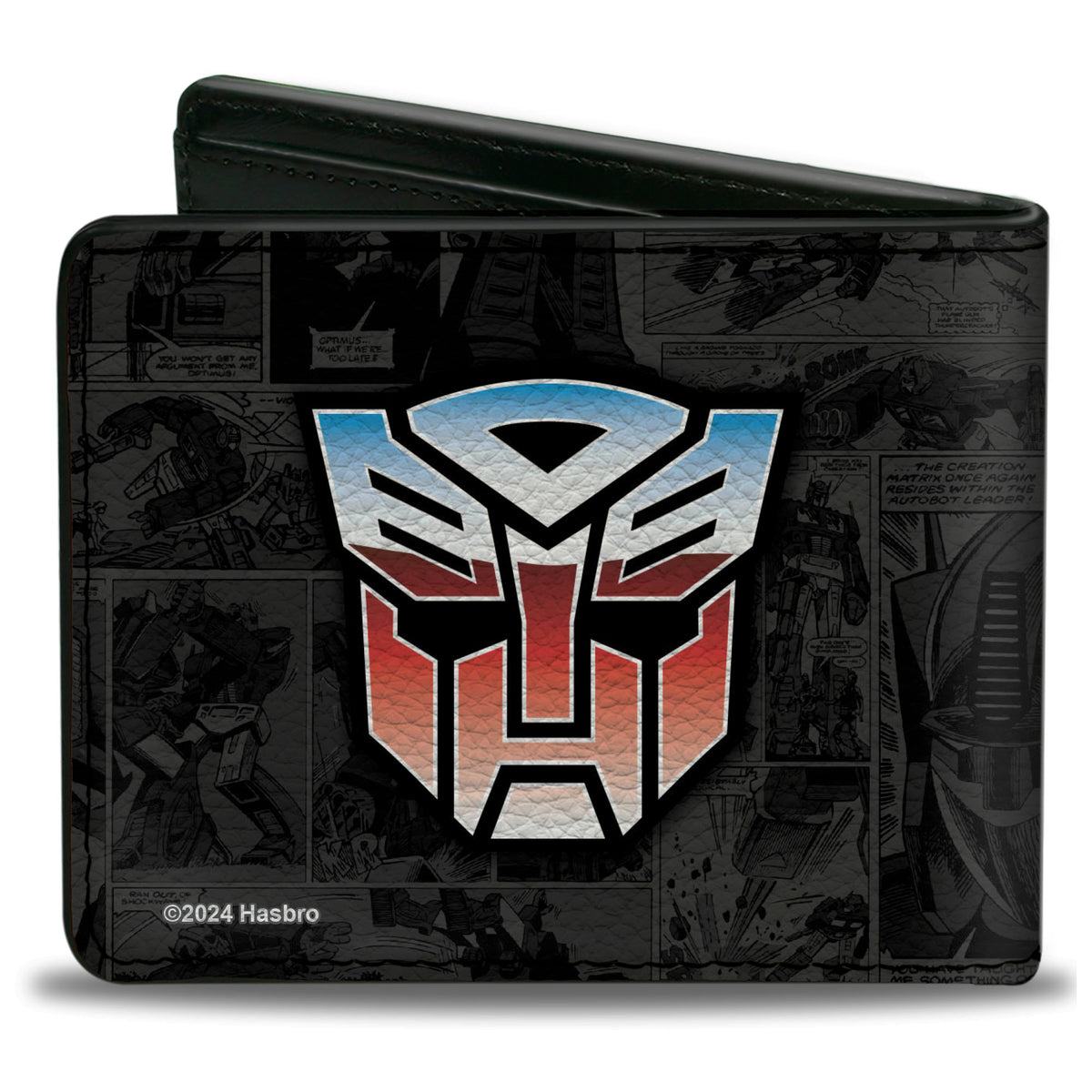 Bi-Fold Wallet - Transformers Autobots ROLL OUT Pose and Shield Comic Panels Grays Bi-Fold Wallets Transformers
