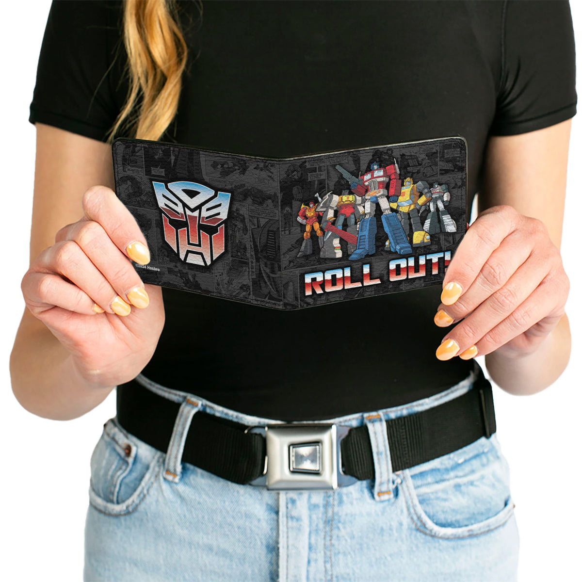Bi-Fold Wallet - Transformers Autobots ROLL OUT Pose and Shield Comic Panels Grays Bi-Fold Wallets Transformers