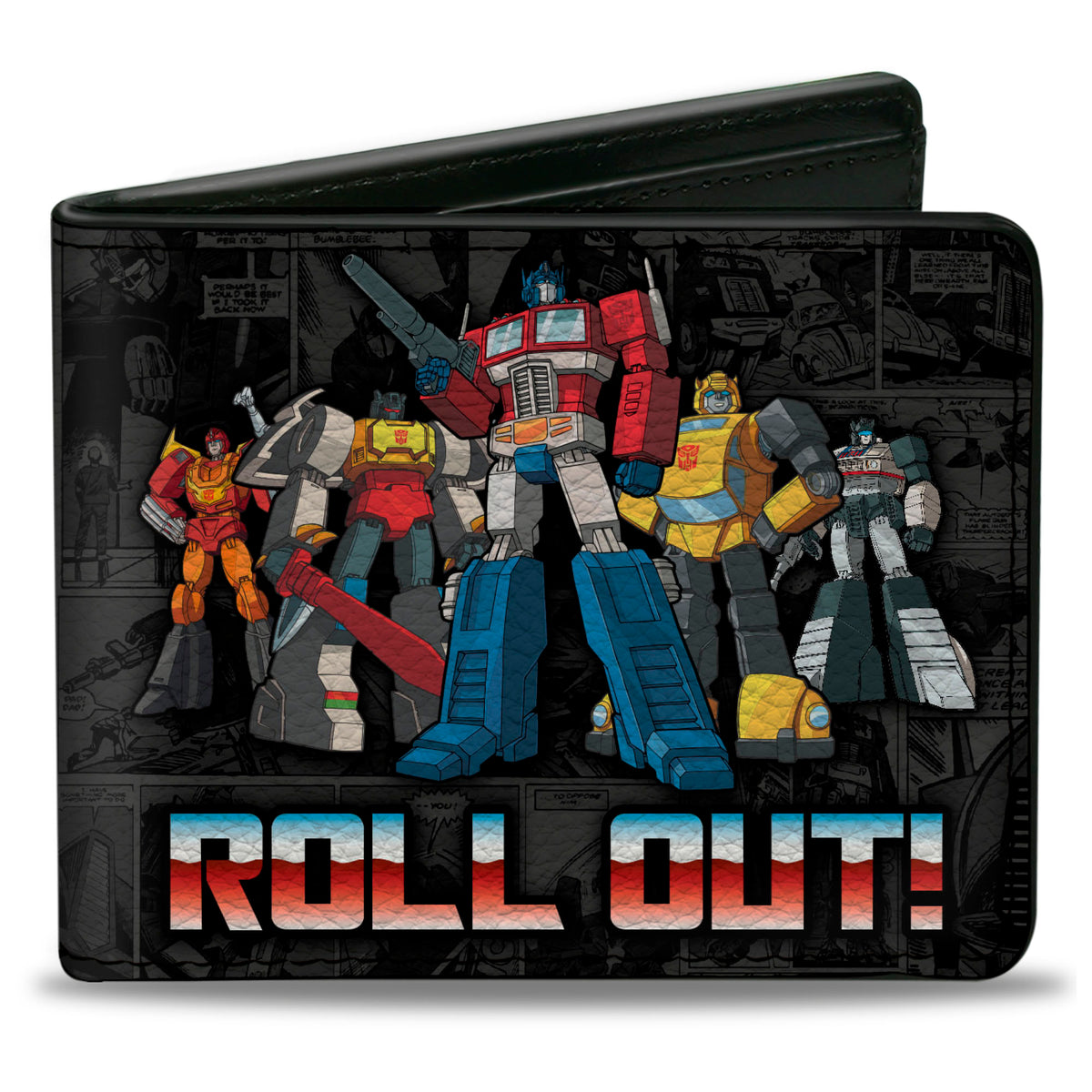 Bi-Fold Wallet - Transformers Autobots ROLL OUT Pose and Shield Comic Panels Grays Bi-Fold Wallets Transformers