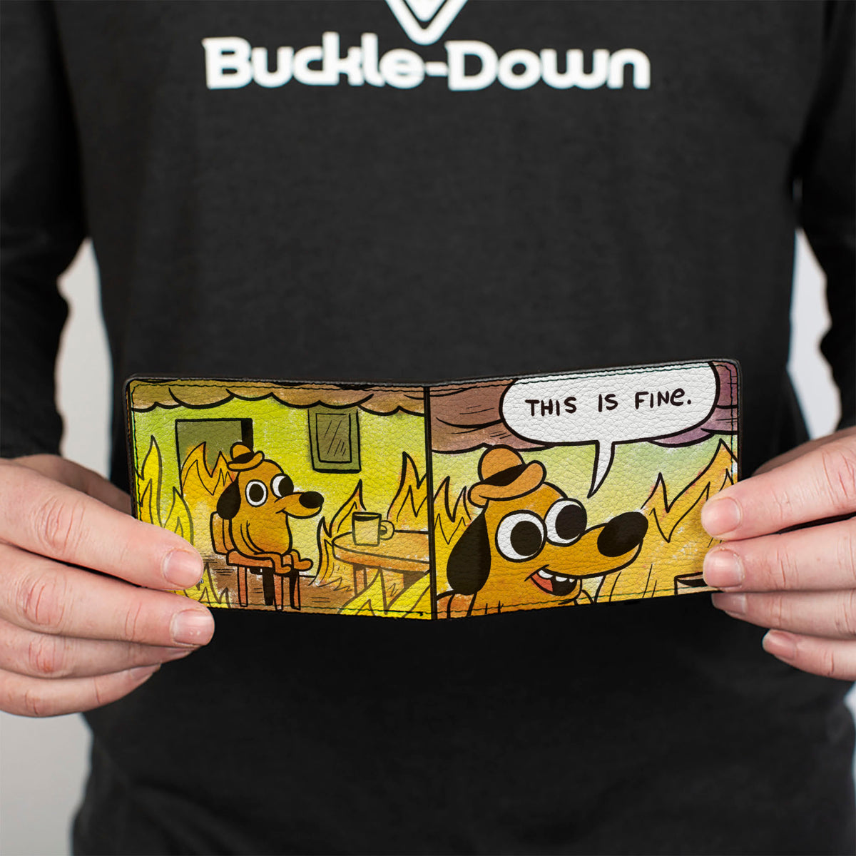 Bi-Fold Wallet - THIS IS FINE Question Hound Cafe Fire Comic Strip Bi-Fold Wallets This is Fine