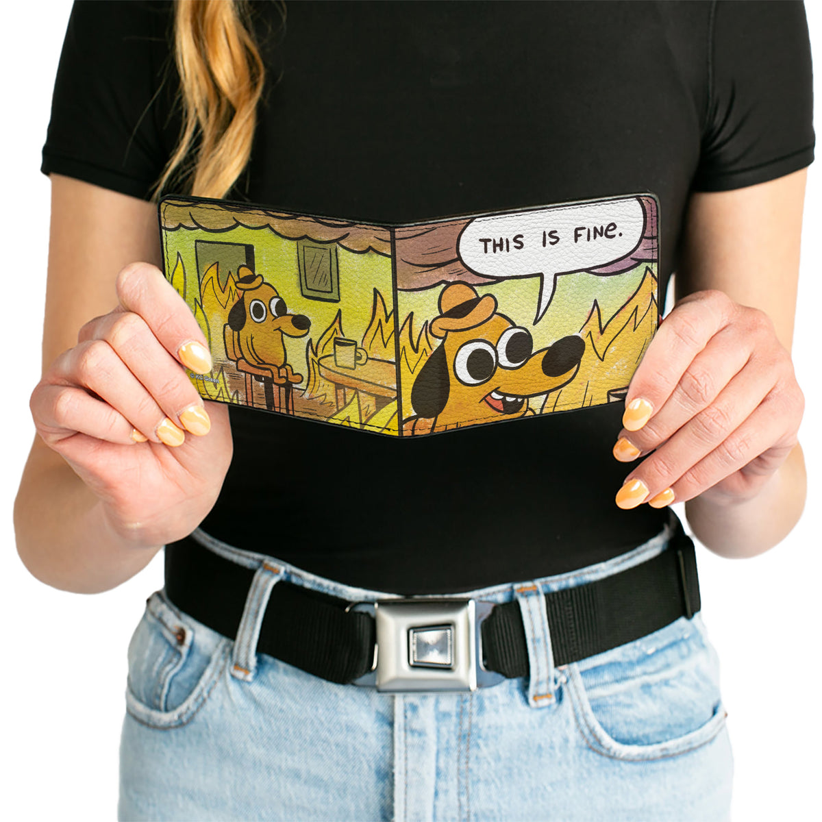Bi-Fold Wallet - THIS IS FINE Question Hound Cafe Fire Comic Strip Bi-Fold Wallets This is Fine