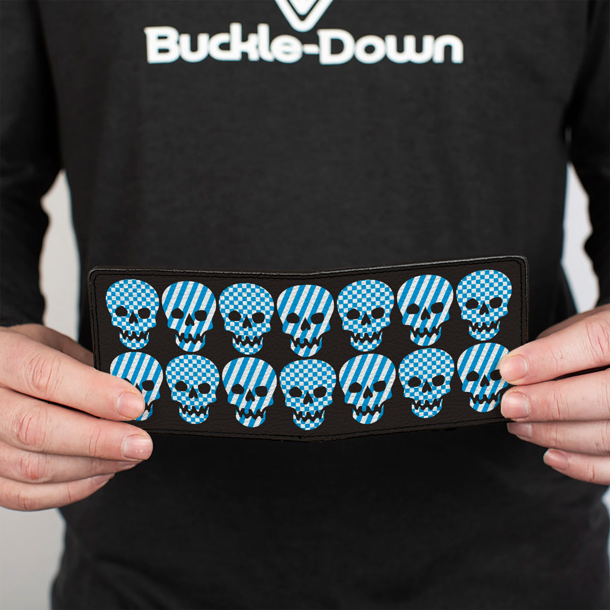 Bi-Fold Wallet - Checker & Stripe Skulls Black White Baby Blue Bi-Fold Wallets Buckle-Down