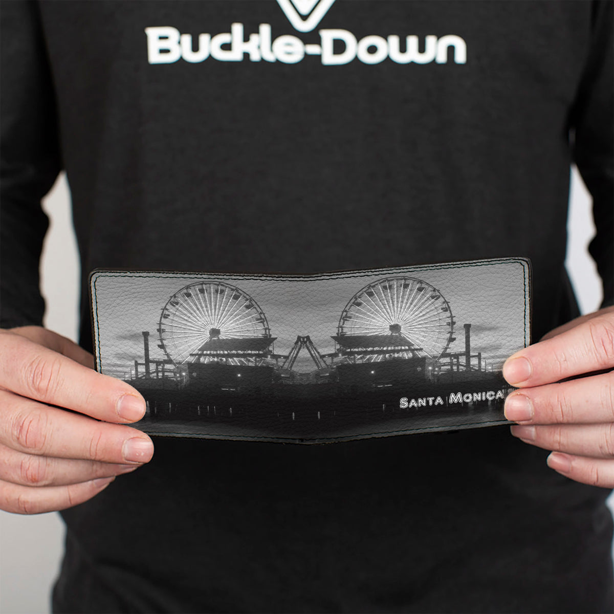 Bi-Fold Wallet - Vivid SANTA MONICA Pier Skyline Grays White Bi-Fold Wallets Buckle-Down