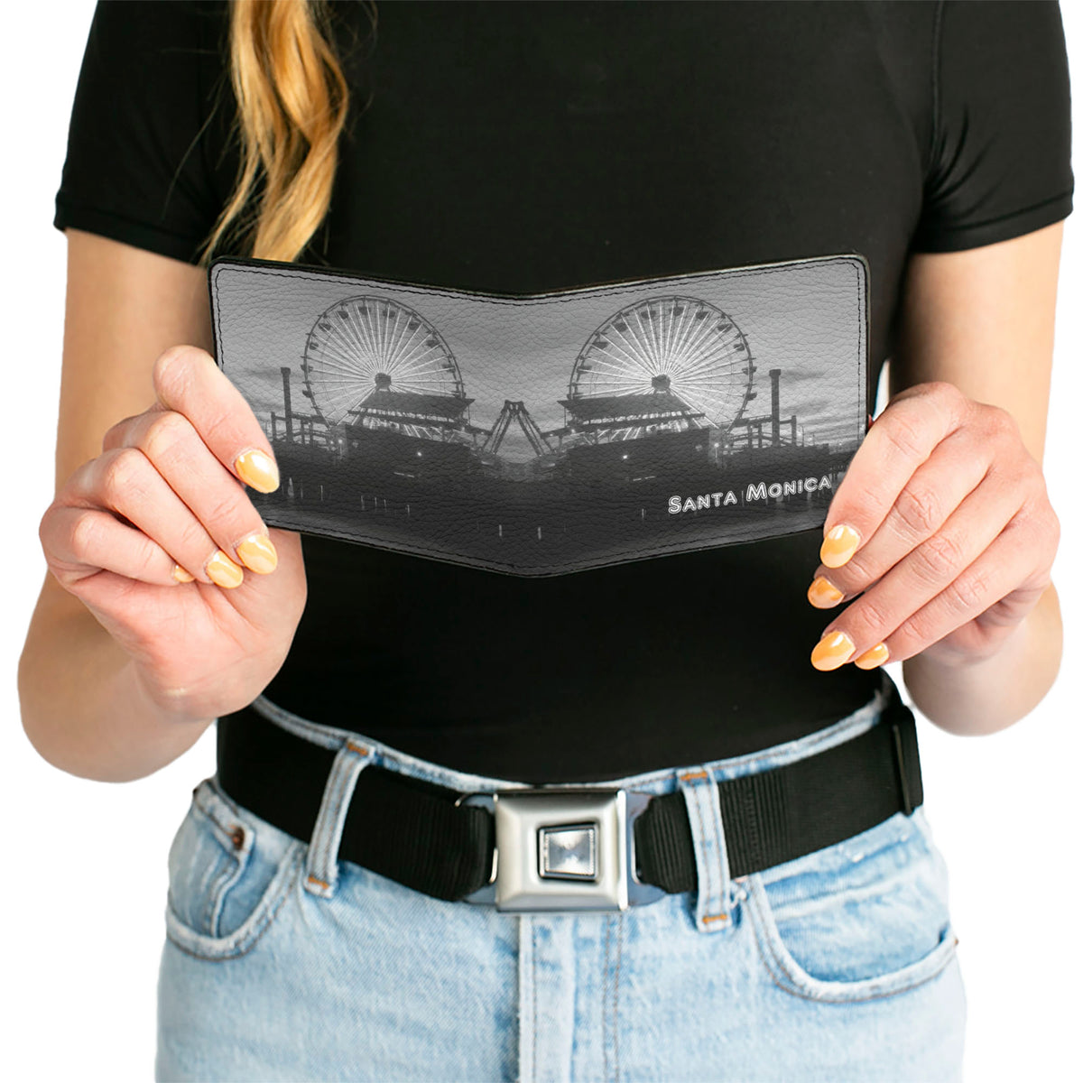 Bi-Fold Wallet - Vivid SANTA MONICA Pier Skyline Grays White Bi-Fold Wallets Buckle-Down
