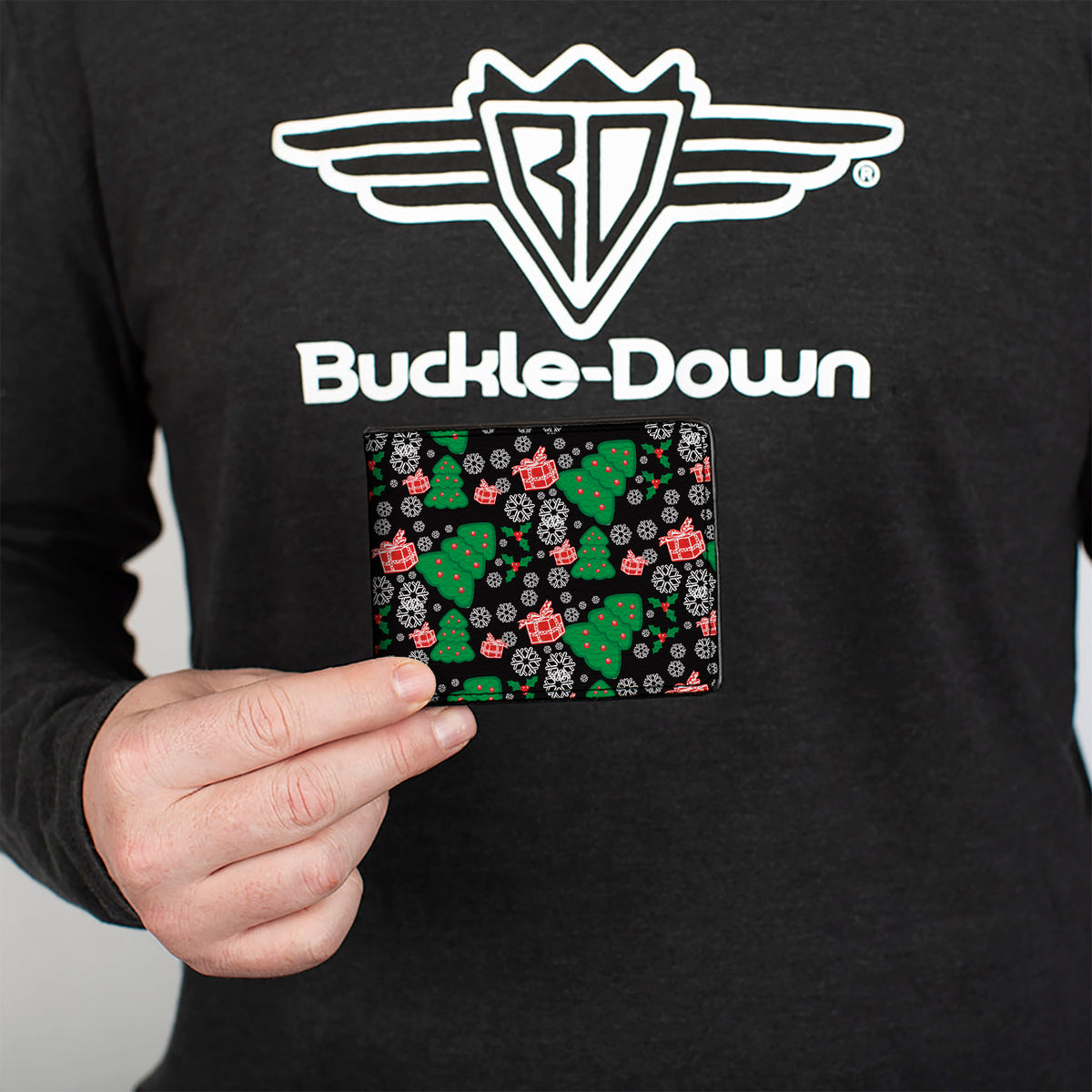 Bi-Fold Wallet - Christmas Collage Black White Green Red Bi-Fold Wallets Buckle-Down