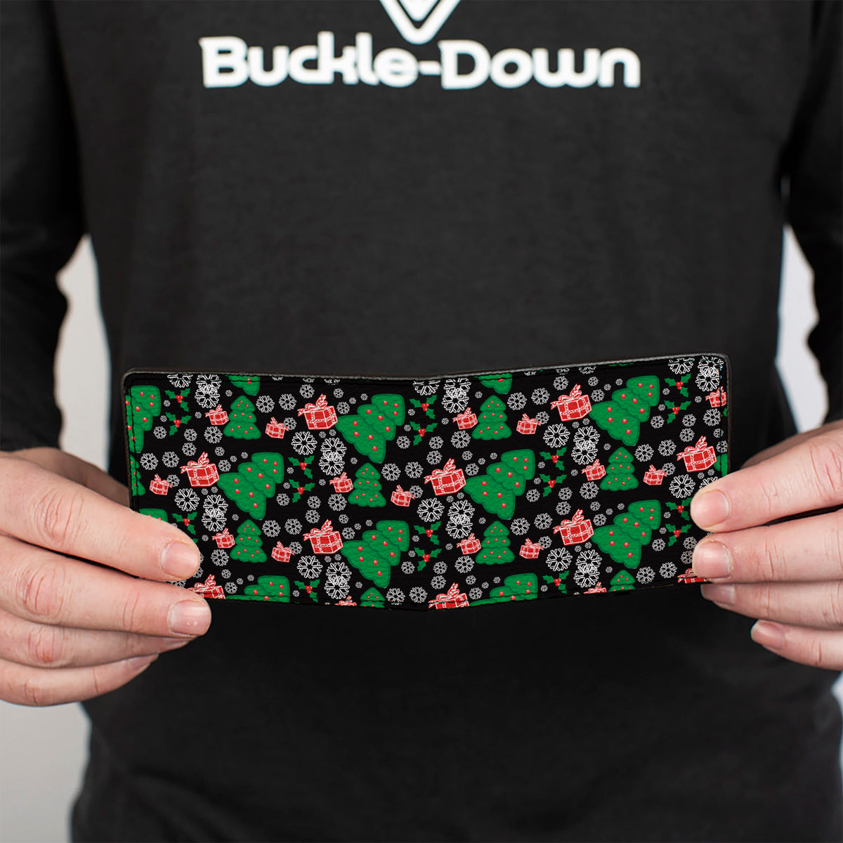 Bi-Fold Wallet - Christmas Collage Black White Green Red Bi-Fold Wallets Buckle-Down