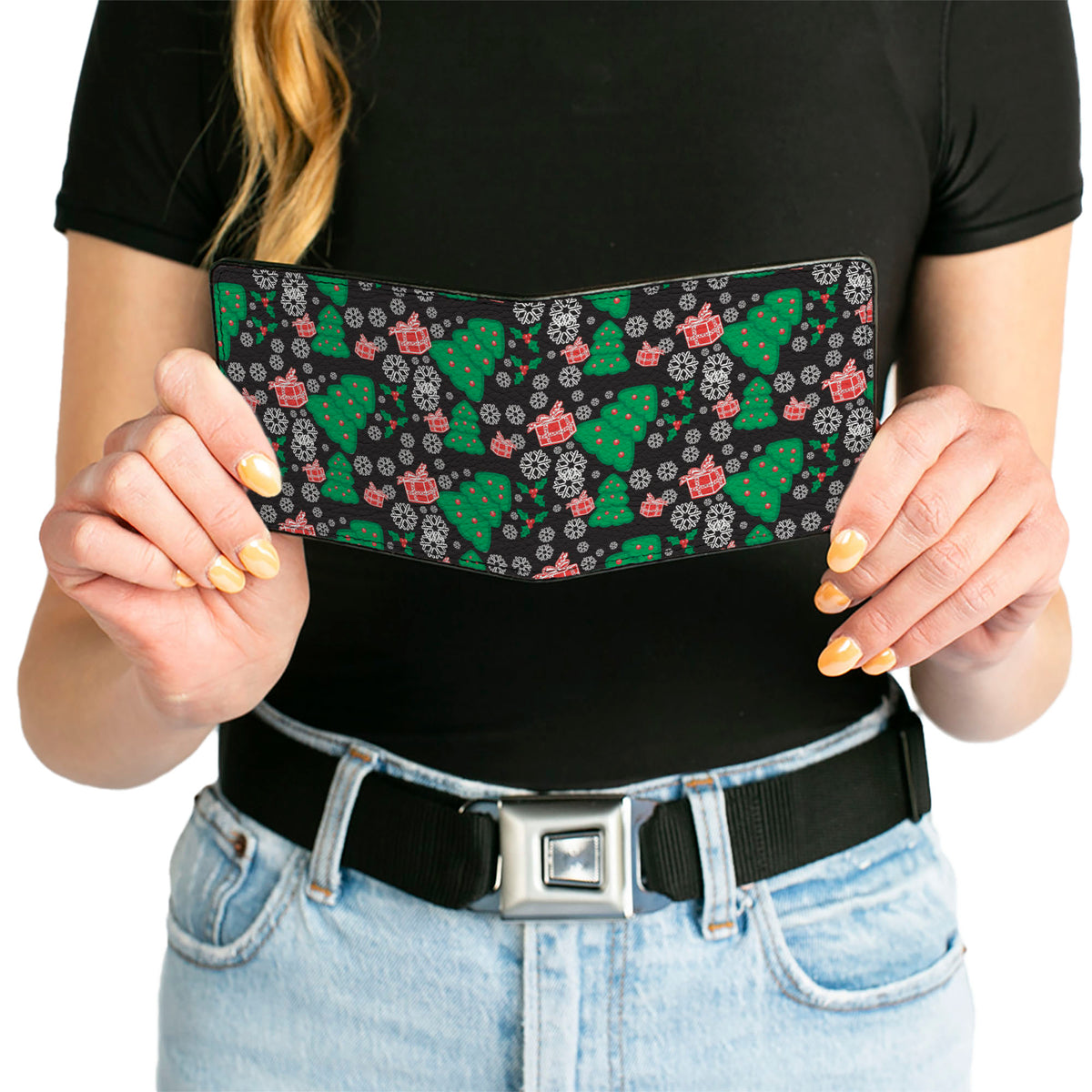 Bi-Fold Wallet - Christmas Collage Black White Green Red Bi-Fold Wallets Buckle-Down