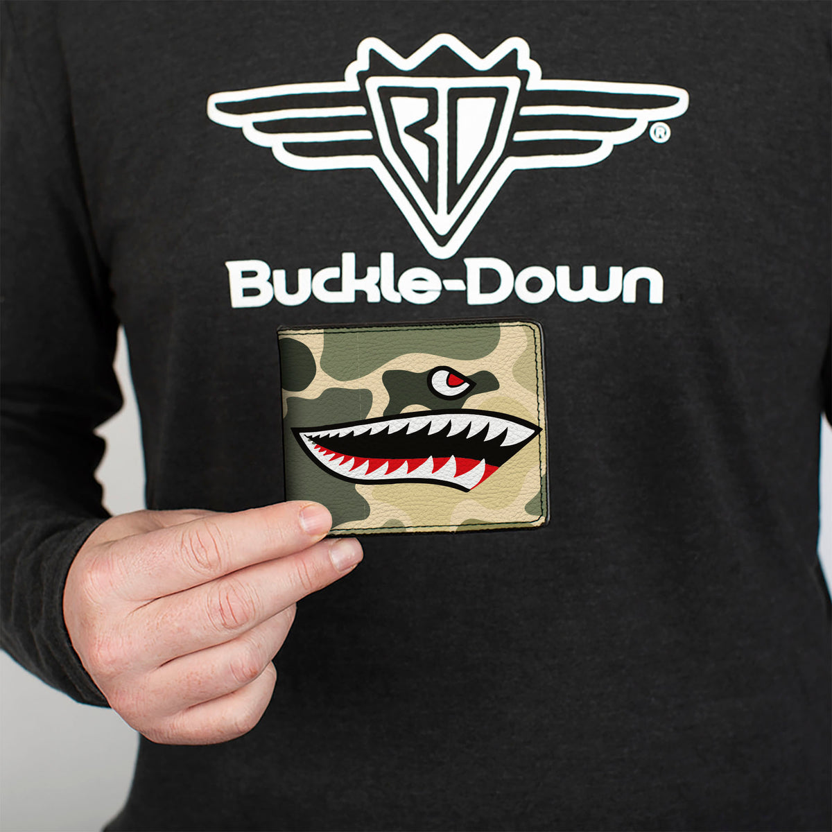 Bi-Fold Wallet - Warhawk Shark Face Camo Olive Bi-Fold Wallets Buckle-Down