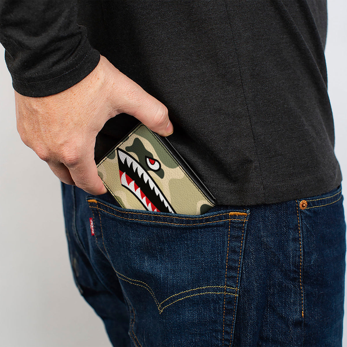 Bi-Fold Wallet - Warhawk Shark Face Camo Olive Bi-Fold Wallets Buckle-Down