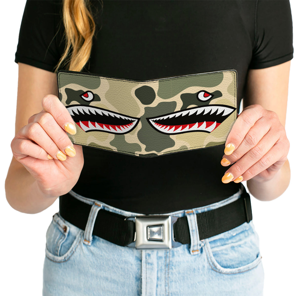 Bi-Fold Wallet - Warhawk Shark Face Camo Olive Bi-Fold Wallets Buckle-Down