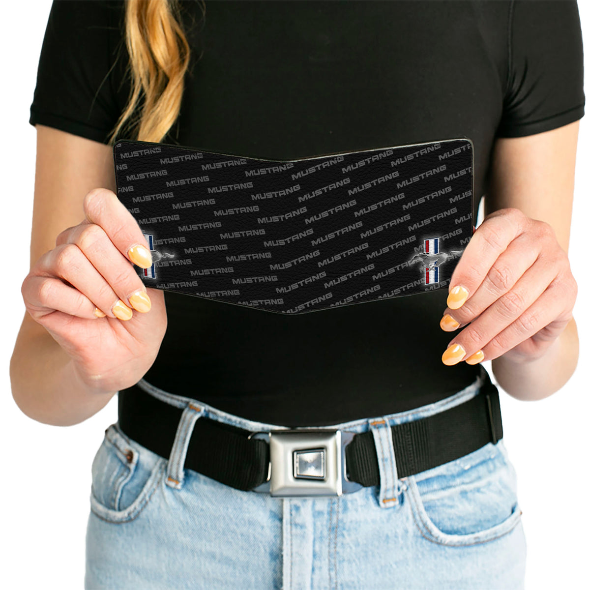Bi-Fold Wallet - Ford Mustang w Bars CORNER w Text Bi-Fold Wallets Ford