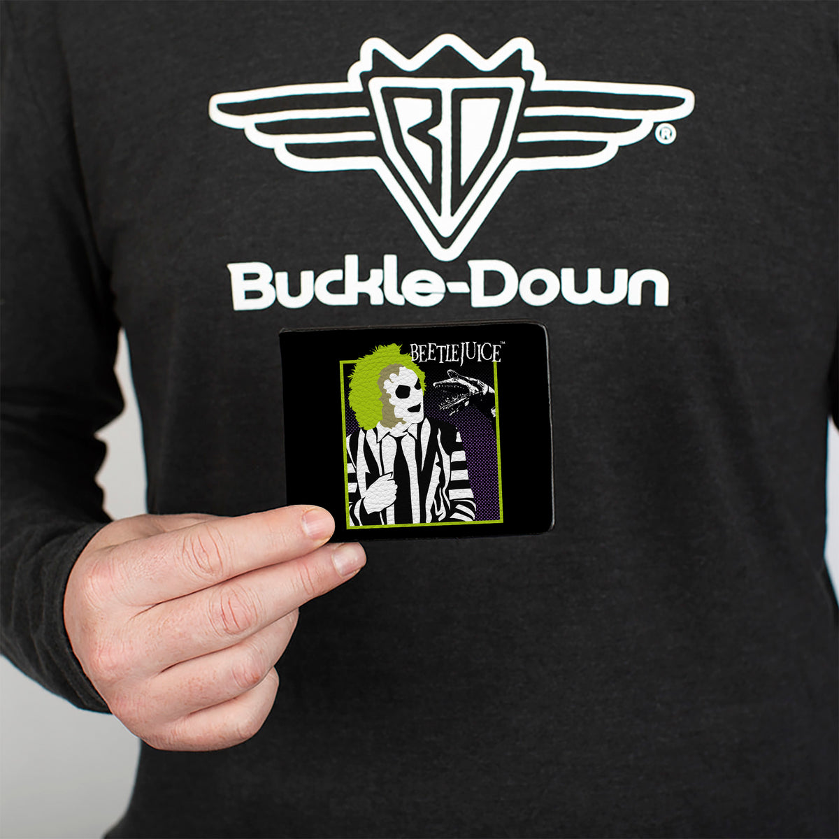 Bi-Fold Wallet - BEETLEJUICE and Sand Worm Pose with Title Logo' Black Bi-Fold Wallets Beetlejuice