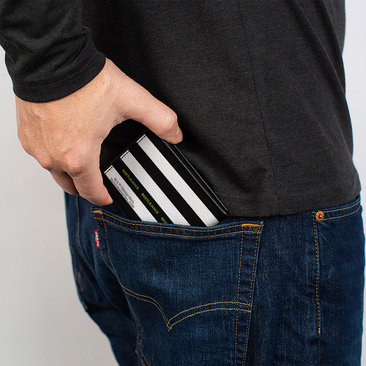 Bi-Fold Wallet - Beetlejuice SAY IT TEN TIMES Sandworm Pose Stripe Black/White/Green Bi-Fold Wallets Beetlejuice