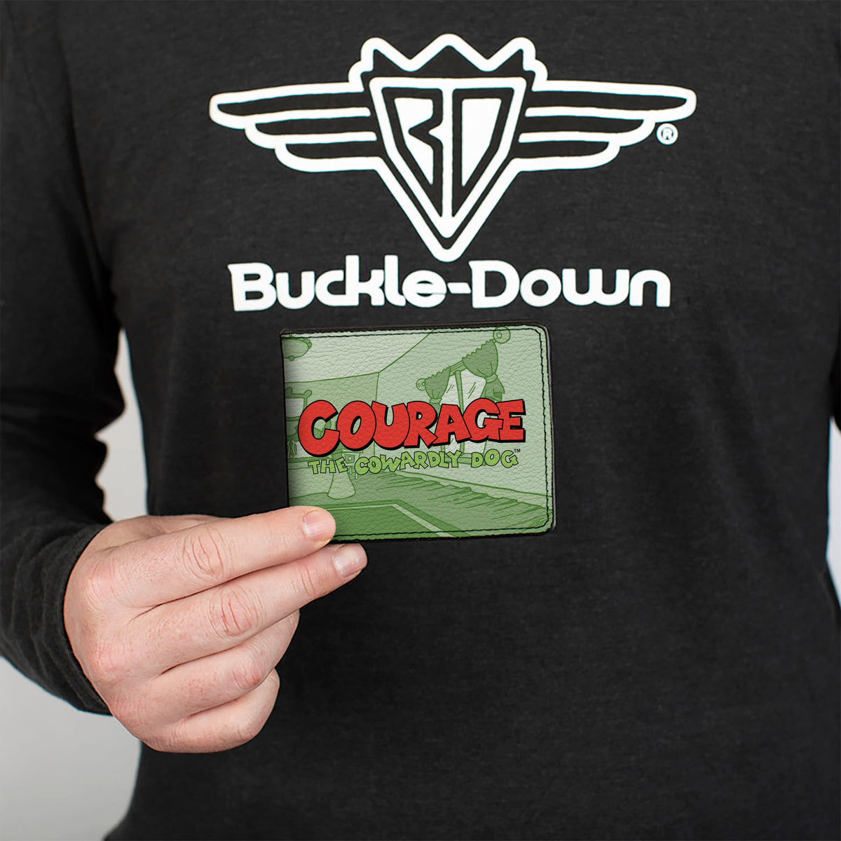Bi-Fold Wallet - COURAGE THE COWARDLY DOG with Muriel Pose and Title Logo Greens Bi-Fold Wallets Courage the Cowardly Dog