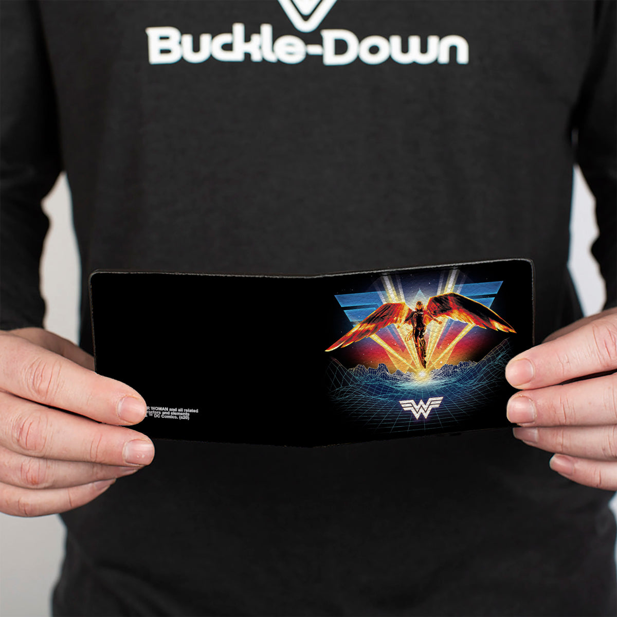 Bi-Fold Wallet - Wonder Woman 1984 Golden Armor Pose WW Logo Topography Black Blues Reds Yellow Bi-Fold Wallets DC Comics