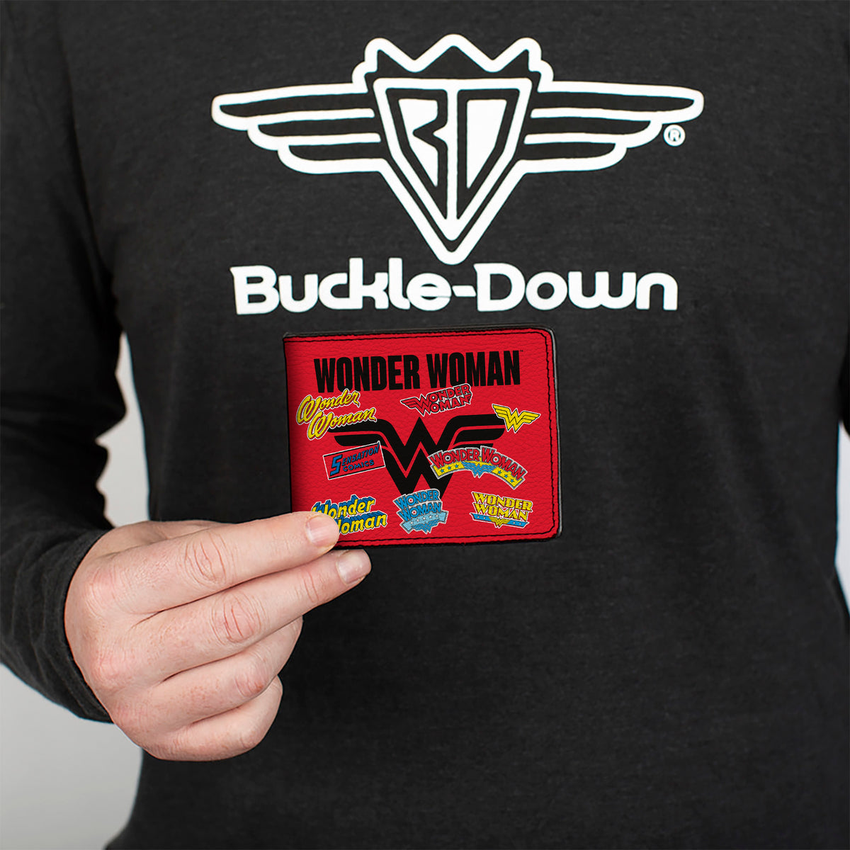 Bi-Fold Wallet - WONDER WOMAN Anniversary Logos Collage Red/Multi Color Bi-Fold Wallets DC Comics