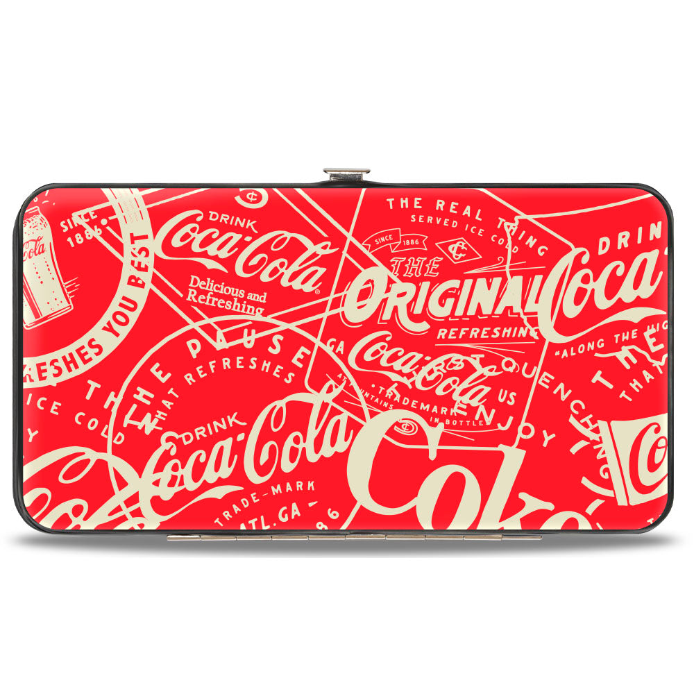 Hinged Wallet - Vintage Coca-Cola Coke Icons and Ad Logos Red/White Hinged Wallets Coca-Cola