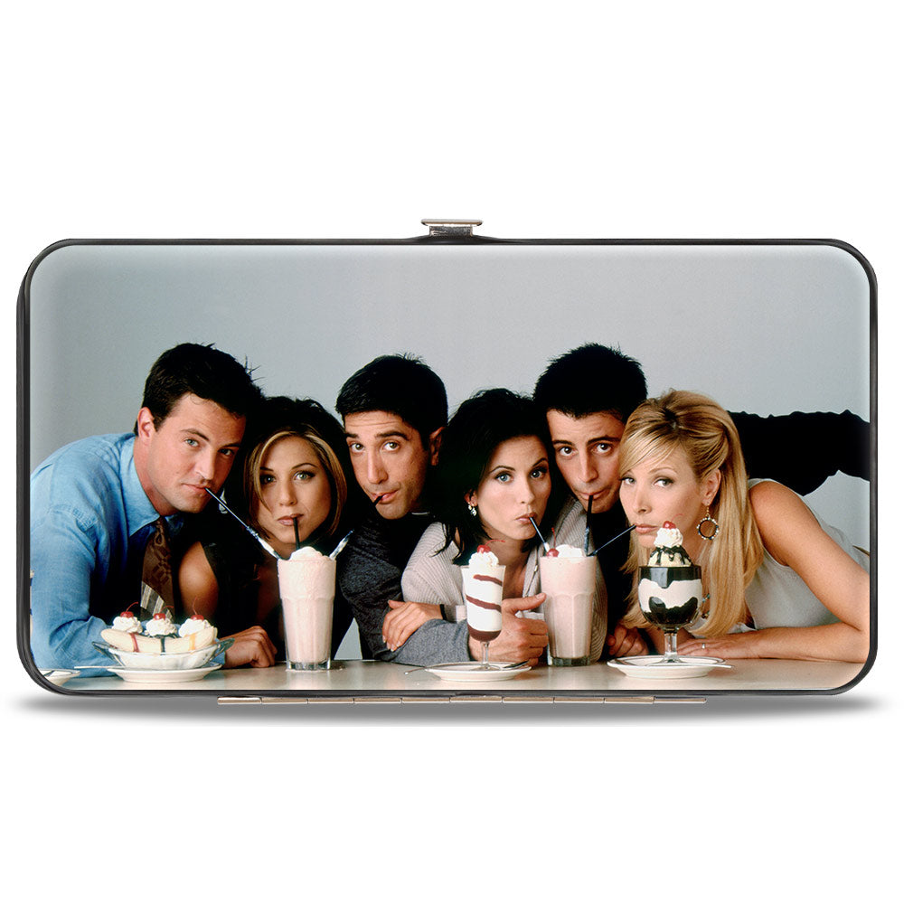 Hinged Wallet - FRIENDS Vivid 6-Character Milk Shake Pose + Logo Black White Multi Color Hinged Wallets Friends