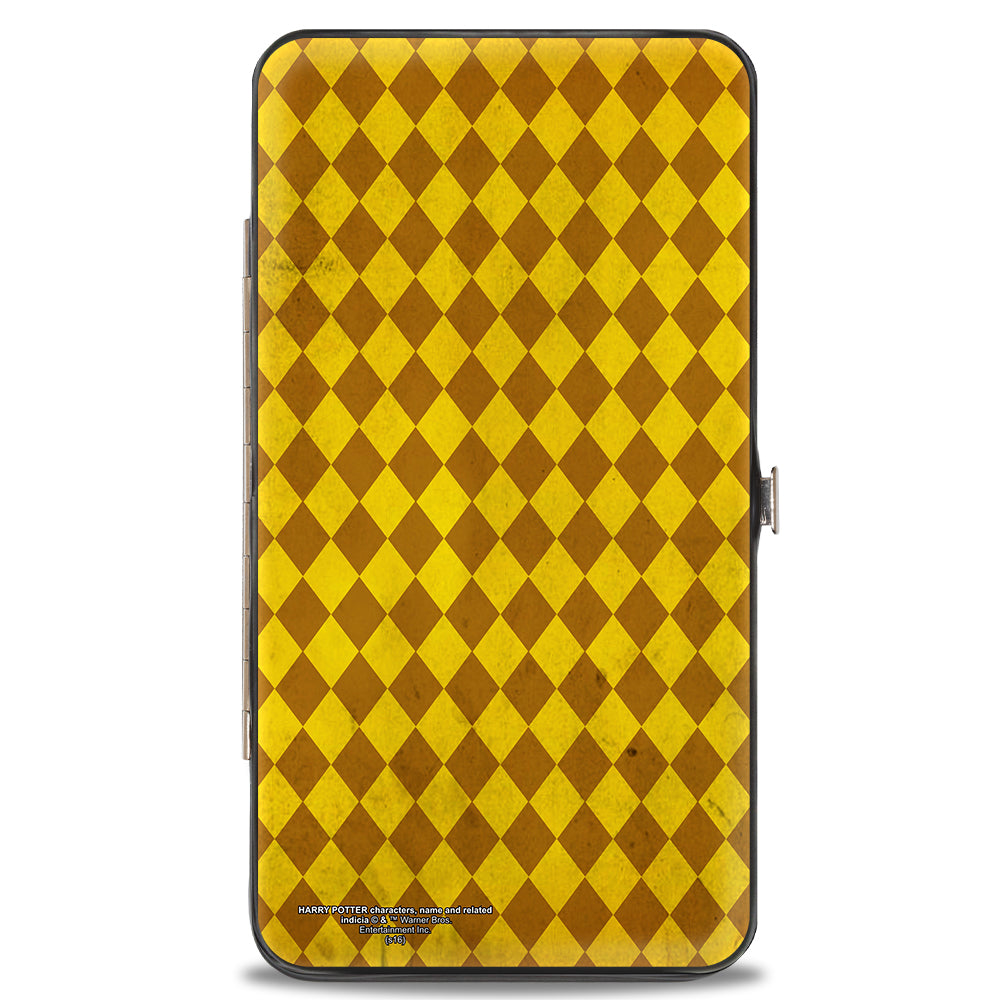 Hinged Wallet - HUFFLEPUFF Crest Stripes Diamonds Gold Browns Hinged Wallets Harry Potter