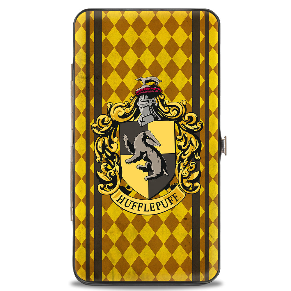 Hinged Wallet - HUFFLEPUFF Crest Stripes Diamonds Gold Browns Hinged Wallets Harry Potter