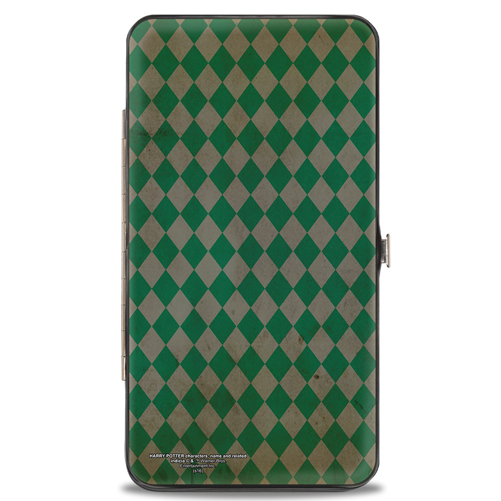 Hinged Wallet - SLYTHERIN Crest Stripes Diamonds Greens Black Hinged Wallets Harry Potter
