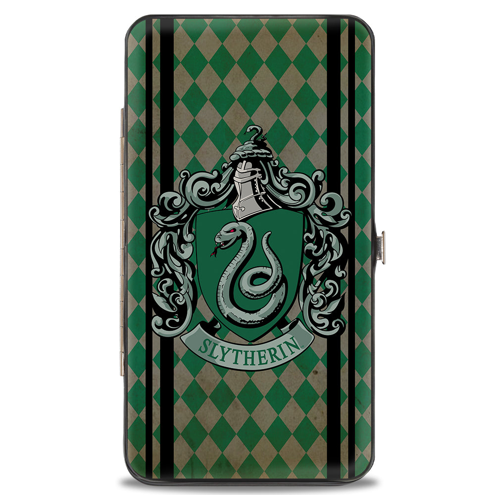 Hinged Wallet - SLYTHERIN Crest Stripes Diamonds Greens Black Hinged Wallets Harry Potter