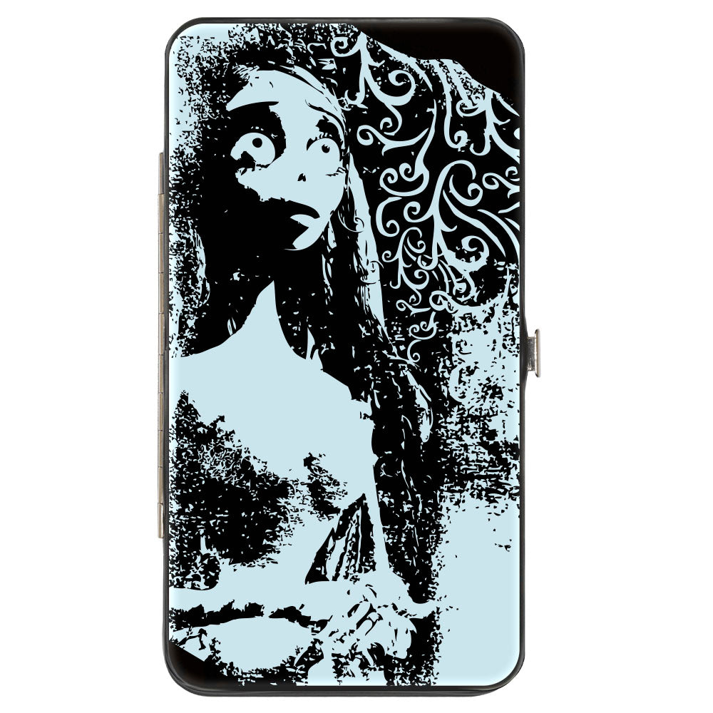 Hinged Wallet - CORPSE BRIDE Emily Pose with Hearts and Skull Black/White/Pink Hinged Wallets Corpse Bride
