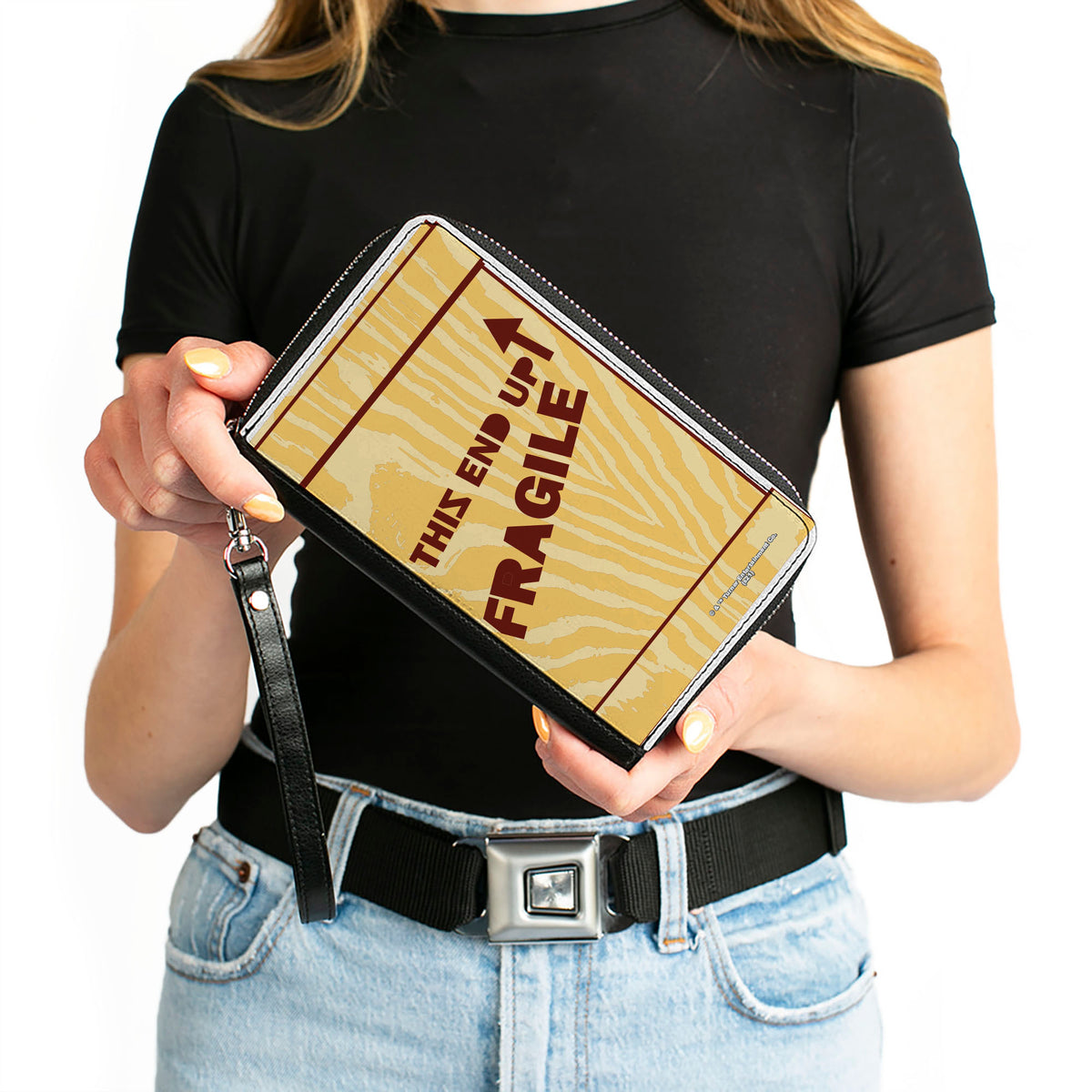 PU Zip Around Wallet Rectangle - A Christmas Story FRAGILE Lamp Crate Tan/Brown Clutch Zip Around Wallets A Christmas Story