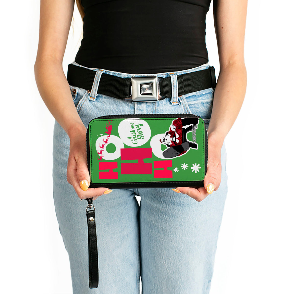 Women's PU Zip Around Wallet Rectangle - A Christmas Story Santa Claus HO HO HO Pose Green Red White Clutch Zip Around Wallets A Christmas Story